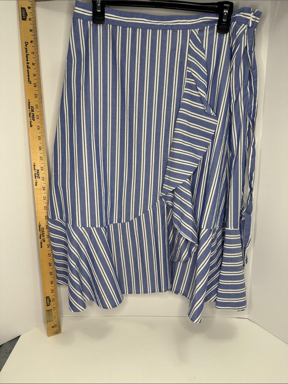 Talbots Blue and White Striped partial Wrap Style Midi Skirt with tie belt